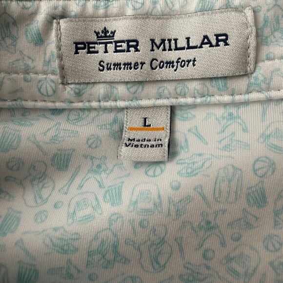 Peter Millar Men's Performance Short Sleeve Polo Shirt Blue‎ White Size Large - Picture 4 of 9